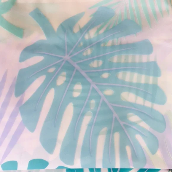 Tropical Jungle Leaves Peva Shower Curtain Shades of Blue Metal Grommets - Picture 6 of 8